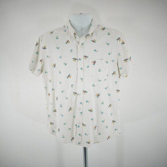 American Eagle Cream Palm Tree Seriously Soft Medium Short Sleeve Button Down - Picture 1 of 10